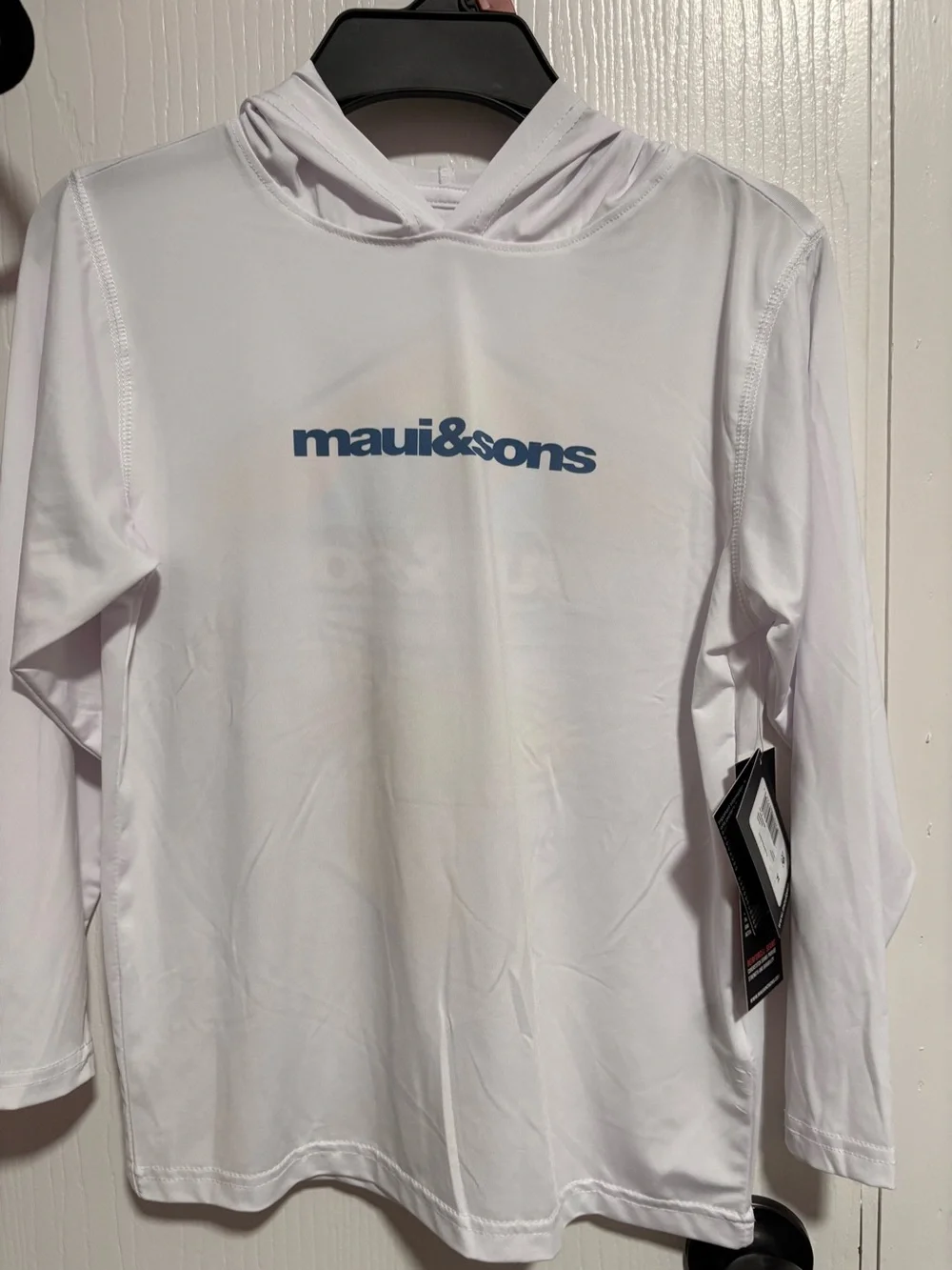 NWT Maui & Sons Sun/Rash Guard w Hood - White w Cool Print - size Medium